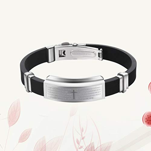 TENDYCOCO Cristiano pulsera de acero inoxidable cruz de silicona pulsera Biblia mano cadena regalo para mujeres hombres