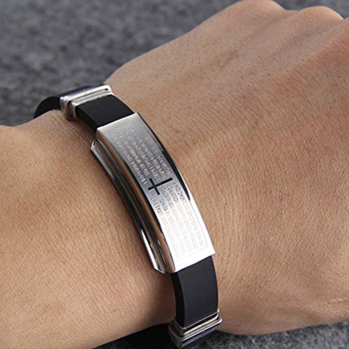 TENDYCOCO Cristiano pulsera de acero inoxidable cruz de silicona pulsera Biblia mano cadena regalo para mujeres hombres