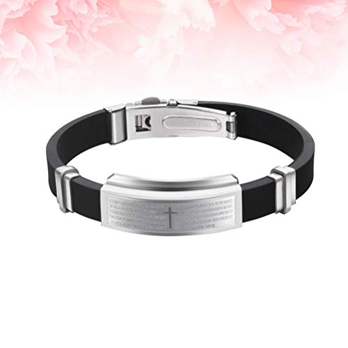 TENDYCOCO Cristiano pulsera de acero inoxidable cruz de silicona pulsera Biblia mano cadena regalo para mujeres hombres