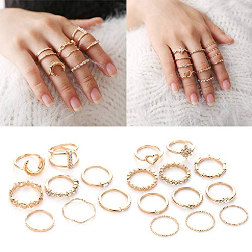 teng hong hui Bohemio Retro de la Luna en Forma de Porro nudillo Piel de Las Mujeres de Chicas Anillos Set La Forma de Diamantes de imitación Conjunto de joyería de corazón Anillos de la Mano