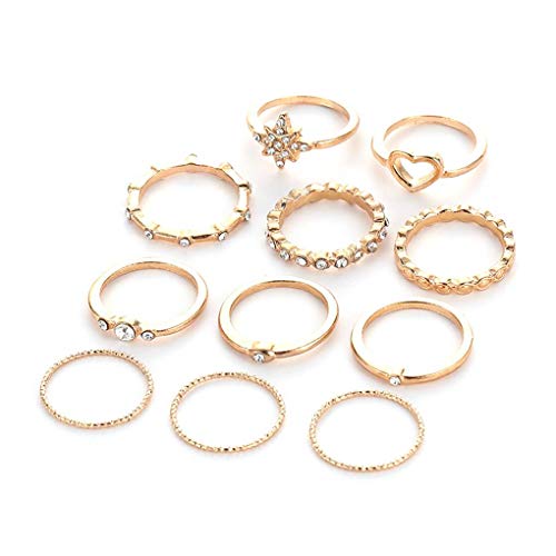 teng hong hui Bohemio Retro de la Luna en Forma de Porro nudillo Piel de Las Mujeres de Chicas Anillos Set La Forma de Diamantes de imitación Conjunto de joyería de corazón Anillos de la Mano