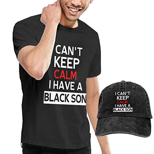 Tengyuntong sunminey Homme T- T-Shirt Polos et Chemises I Cant Keep Calm I Have A Black Son Men's Loose Short Sleeve T-Shirt and Cowboy Hat