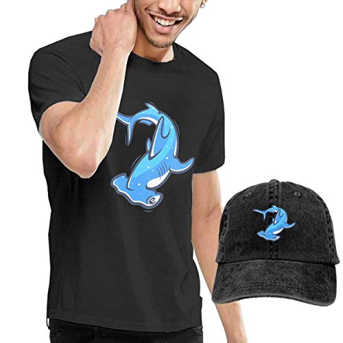 Tengyuntong sunminey Homme T- T-Shirt Polos et Chemises Men's Hammerhead Sea Life T-Shirts Pullover with Denim Cap