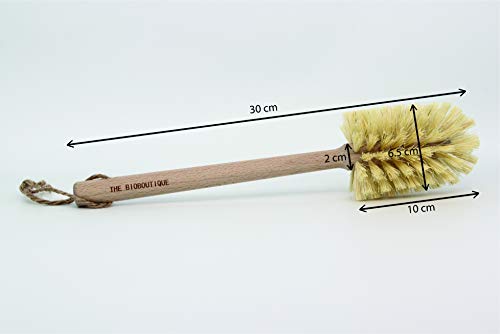 The Bioboutique - Cepillo ecológico para botellas (mango largo, madera de haya y sisal, sin plástico, sin residuos, cepillo para lavado de madera