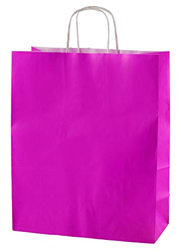 Thepaperbagstore 30 Bolsas De Papel De Colores, Reciclables Y Reutilizables, con Asas Retorcidas, Fucsia - Medianas 250x110x310mm