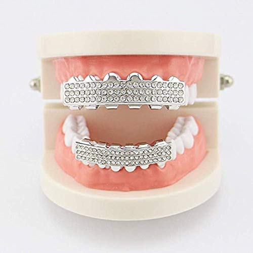 THj Cubierta de Diente de póker chapada en Oro Grill Chapado en Oro Deluxe Rhinestone Hip Hop Grillz Cubierta Superior e Inferior Street Dance Set