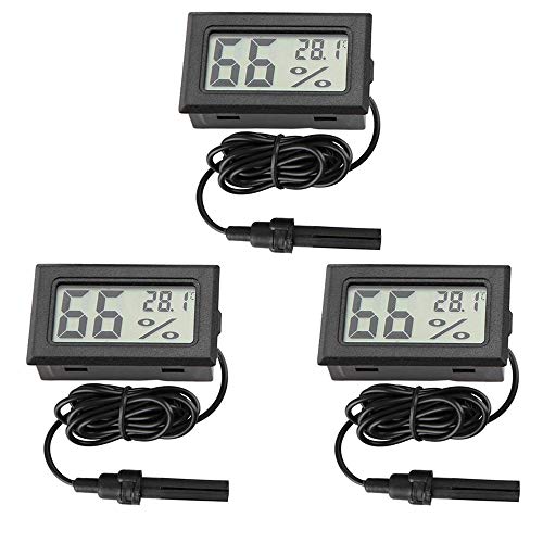 Thlevel 3 PCS 2-en-1 termómetro LCD Digital con higrómetro Externo para incubadora de Aves de Corral de Reptiles - Negro