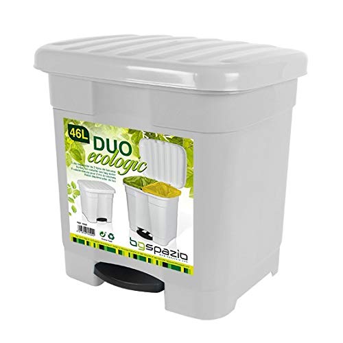 TIENDA EURASIA® Cubo de Basura con Pedal para Cocina - 46L - Material de Plastico Reciclado Ecológico - Medidas: 45x41x47 cm - 2 Divisiones Interiores (Antracita)