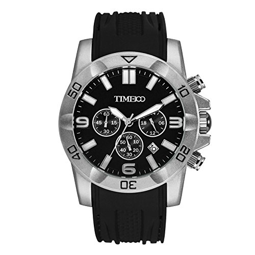 Time100 Fashion Reloj Pulsera de curazo cronógrafo para Hombre, con Funciones Diferentes, Correa de Silicona Color Negro