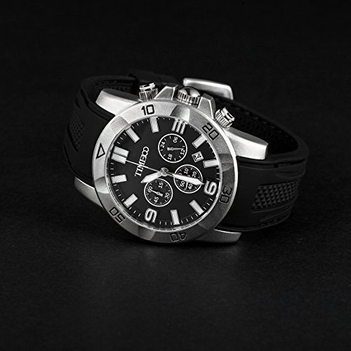 Time100 Fashion Reloj Pulsera de curazo cronógrafo para Hombre, con Funciones Diferentes, Correa de Silicona Color Negro