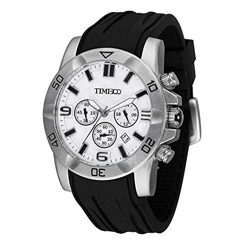 Time100 Fashion Reloj Pulsera de curazo cronógrafo para Hombre, con Funciones Diferentes, Correa de Silicona Color Negro