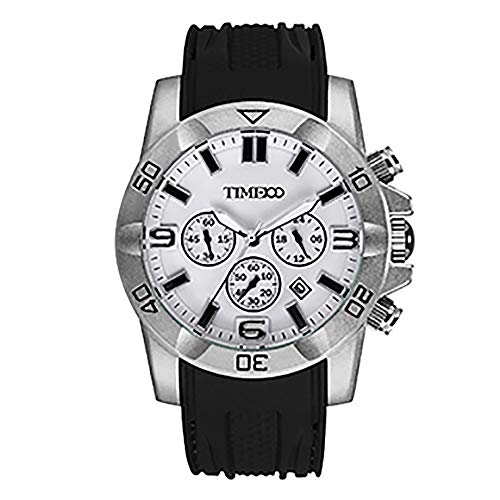 Time100 Fashion Reloj Pulsera de curazo cronógrafo para Hombre, con Funciones Diferentes, Correa de Silicona Color Negro