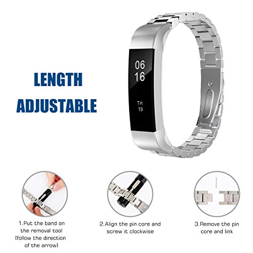 TiMOVO Pulsera Compatible con Fitbit Alta/Alta HR, Pulsera del Metal del Acero Inoxidable, Reemplazable con Doble Botones Plegable con Herramienta - Plata