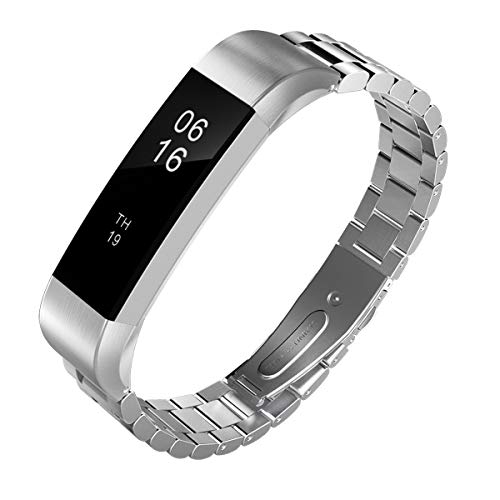 TiMOVO Pulsera Compatible con Fitbit Alta/Alta HR, Pulsera del Metal del Acero Inoxidable, Reemplazable con Doble Botones Plegable con Herramienta - Plata