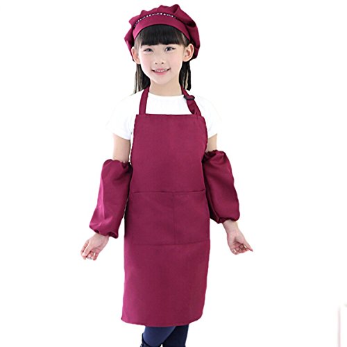 Tininna - Delantal infantil para cocina, arte, pintura de cerámica, escuela con manguito para niños y niñas rojo intenso Talla única