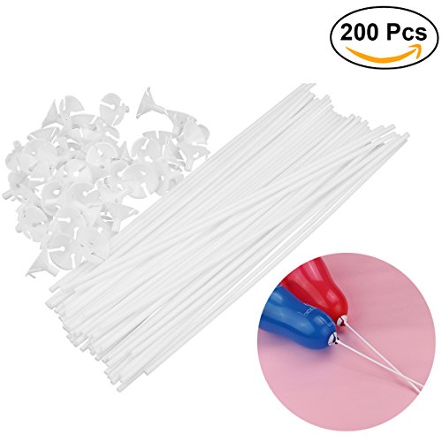 Tinksky 200pcs globo palos con copas titular de globo para el banquete de boda decoración 32 cm palos 3 cm tazas (blanco)