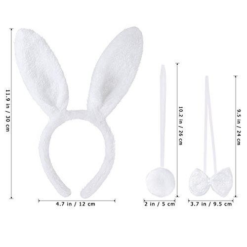 Tinksky Bunny Cosplay Set accesorio de disfraz de conejo Cute Ears diadema cola pajarita para disfraz de fiesta Cosplay, paquete de 3 (blanco)