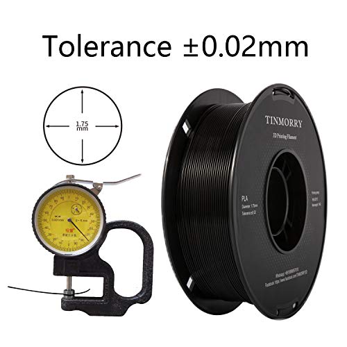 TINMORRY PLA Filamento 1.75 mm, Tangle-Free Filamento para impresora 3D Negro, Tolerancia de diámetro +/- 0.02 mm, Peso neto 1kg 1 carrete