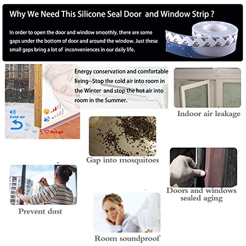 Tira de silicona para puerta inferior – 8 m (ancho: 35 mm) adhesivo de sellado de silicona autoadhesivo, huecos de casa, ducha de cristal, ventana y puerta, resistente a la intemperie, insonorización