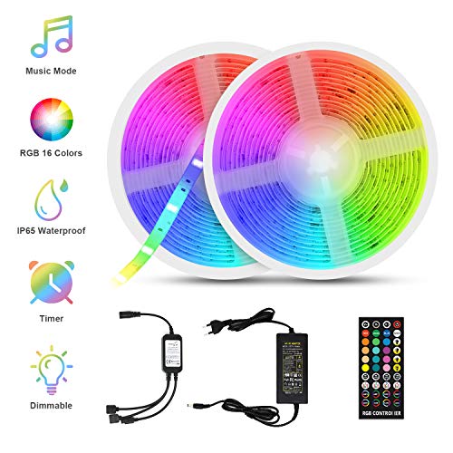 Tiras LED para TV, Fansteck Tira LED Música RGB 5050, Retroiluminacion LED de TV, Led Strip Multicolor 10M con 300 Leds 12V, 40 Botones Control Remoto, Impermeable IP65, para Habitación, Bar, Cocina