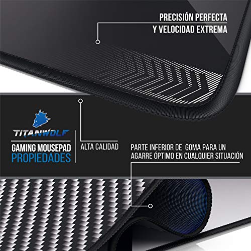 TITANWOLF - Alfombrilla de Ratón XXL 900x400mm - Mouse Pad Gaming XXL – Motivo Carbono - Precisión y Velocidad en Juegos - Antideslizante - Superficie de Tejido - para Ratón y Teclado