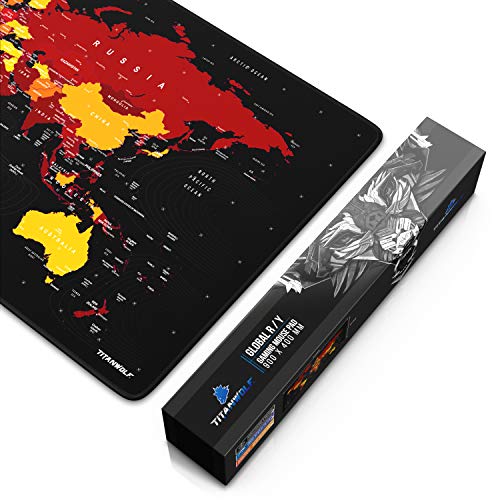 TITANWOLF - Alfombrilla de Ratón XXL 900x400mm - Mouse Pad Gaming XXL – Motivo Mapamundi Rojo - Precisión y Velocidad en Juegos - Antideslizante - Superficie de Tejido - para Ratón y Teclado