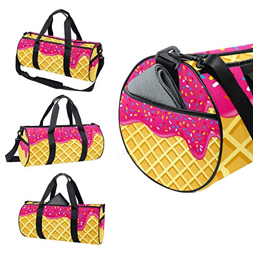 TIZORAX Fresa Helado derretido en Waffle Gimnasio Duffle Bag Drum Tote Fitness Travel Bag Rooftop Rack Bag