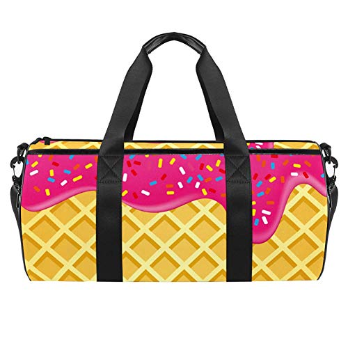 TIZORAX Fresa Helado derretido en Waffle Gimnasio Duffle Bag Drum Tote Fitness Travel Bag Rooftop Rack Bag