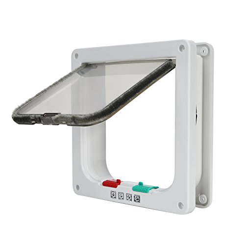 TKOOFN® 4-Modo Puerta Magnética Bloqueable de Aleta para Gato Gatito Perro Perrito Mascota Seguridad (L, Blanco)