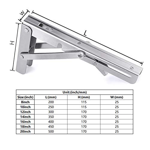 Toirxarn 200mm Escuadra Abatible, Bisagras Mesa Plegable Inoxidable,Soportes Plegables Para Pared.（2 Piezas）