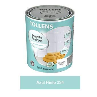 Tollens - Esmalte para azulejos al agua 750 ml (Azul Hielo 234) Impermeable, brillante,acabado liso