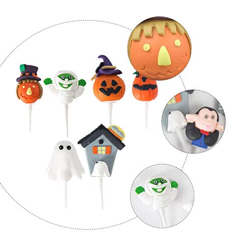 Tomaibaby 6Pcs Halloween Cupcake Toppers Arcilla Pastel Decoración Halloween Cupcake Picks Favor de Fiesta de Halloween