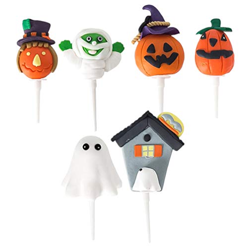 Tomaibaby 6Pcs Halloween Cupcake Toppers Arcilla Pastel Decoración Halloween Cupcake Picks Favor de Fiesta de Halloween