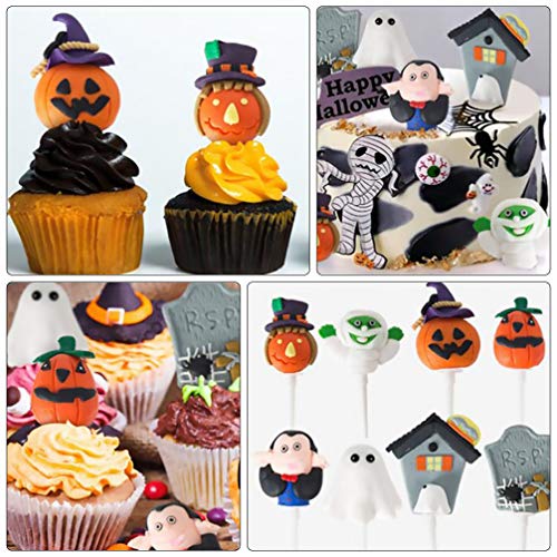 Tomaibaby 6Pcs Halloween Cupcake Toppers Arcilla Pastel Decoración Halloween Cupcake Picks Favor de Fiesta de Halloween