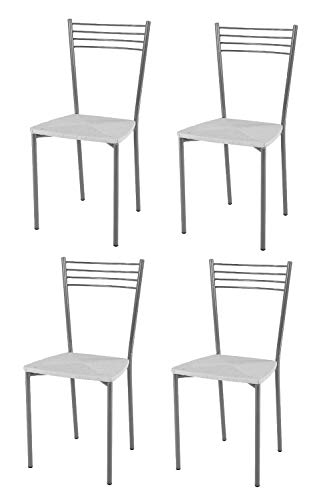 Tommychairs - Set 4 sillas Elena para Cocina, Comedor, Bar y Restaurante, Estructura en Acero Pintado Aluminio y Asiento en simil Paja Color Blanco