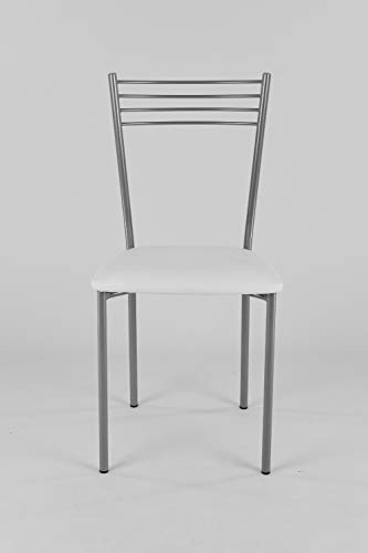 Tommychairs - Set 4 sillas Elena para Cocina, Comedor, Bar y Restaurante, Estructura en Acero Pintado Aluminio y Asiento tapizado en Polipiel Color Blanco