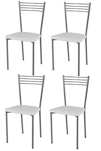 Tommychairs - Set 4 sillas Elena para Cocina, Comedor, Bar y Restaurante, Estructura en Acero Pintado Aluminio y Asiento tapizado en Polipiel Color Blanco