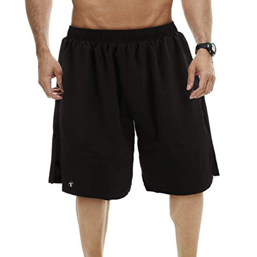 TOMSHOO Pantalones Cortos Deportivos para Hombre Shorts Running Secado Rápido Transpirable Suelto de Gran Tamaño Baloncesto Playa con Tres Bolsillos con Cremallera (Negro, M)