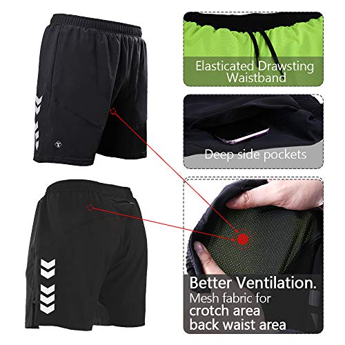 TOMSHOO Pantalones Cortos Deportivos para Hombre Shorts Running Secado Rápido Transpirable Suelto de Gran Tamaño Baloncesto Playa con Tres Bolsillos con Cremallera (Negro, M)