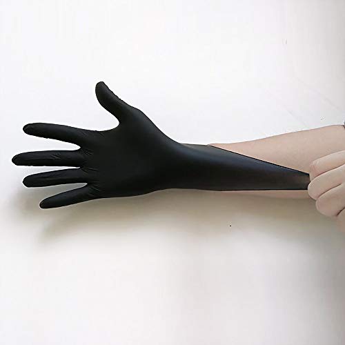 TOMYEER - Guantes desechables de plástico de polietileno para uso alimentario, desechables, para manipular alimentos, guantes de trabajo desechables, de polietileno, color negro, talla S, 100 unidades