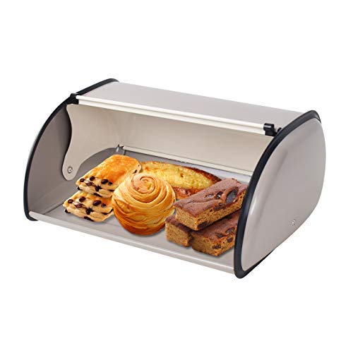 TONGXU Caja de Postre de Pan de Metal con Tapa Enrollable Contenedores de Almacenamiento de Cocina Estilo Retro para Guardar Pan Frutas Bocadillos Billetes Recordatorios (Gris)