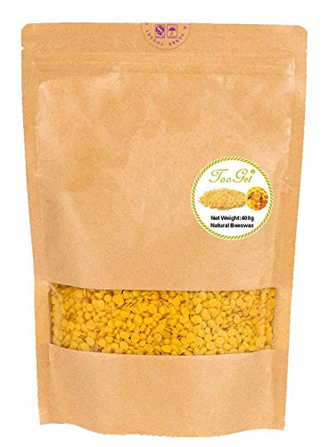 TooGet Pellets de Cera de Abeja Amarilla Pura, Cuentas de Cera de Abeja Natural, Pastillas de Cera de Abeja - Calidad Superior, Calidad Cosmética - 400g