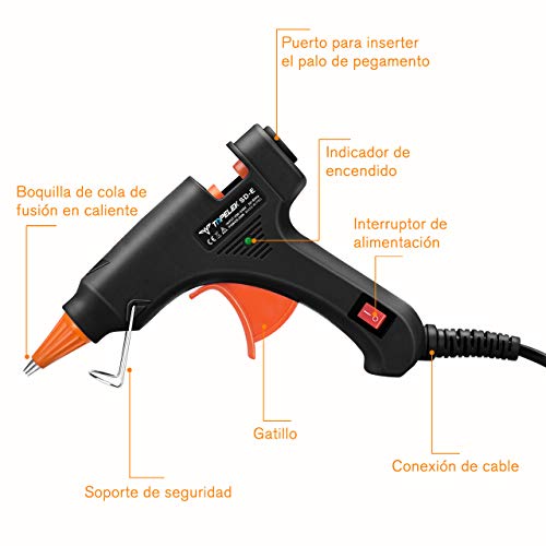 TOPELEK Mini Pistola de Silicona Caliente con 50 psc Barras de Pegamento Alta Temperatura, Kit de Pistolas de Encolar para Manualidades Artesanía de Bricolaje Reparaciones Rápidas (20 Vatios, Negro)