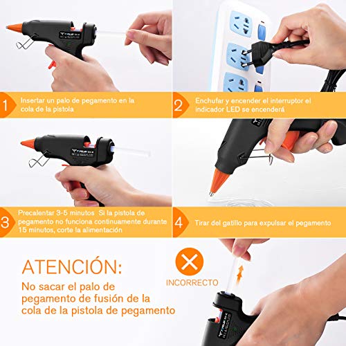 TOPELEK Mini Pistola de Silicona Caliente con 50 psc Barras de Pegamento Alta Temperatura, Kit de Pistolas de Encolar para Manualidades Artesanía de Bricolaje Reparaciones Rápidas (20 Vatios, Negro)