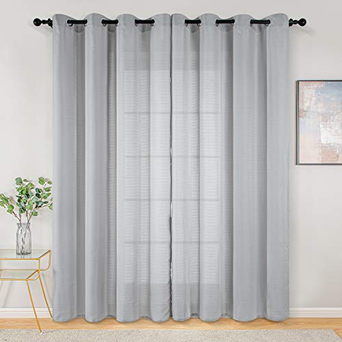 Topfinel 2 Piezas Cortina Translucida Habitacion Salon Visillo Lino Vertical Semitransparente para Ventanas Dormitorio Cocina Sala de Estar con Ojales 140x240cm Gris