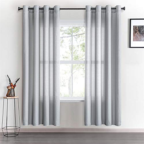 Topfinel 2 Piezas Cortina Translucida Habitacion Salon Visillo Lino Vertical Semitransparente para Ventanas Dormitorio Cocina Sala de Estar con Ojales 140x240cm Gris