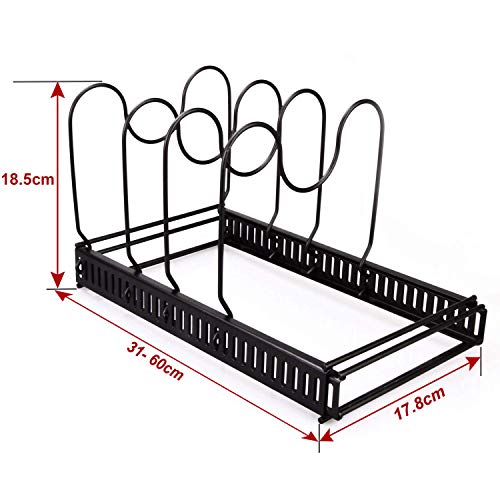 Toplife Organizador de Sartenes y Ollas,Soporte Sartenes de Tamaño Ajustable,Estante de Sartenes con 10 Compartimientos para Almacenar Tapas de Ollos,Platos