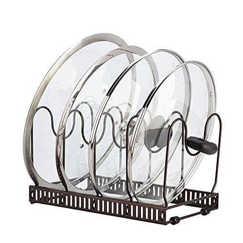 Toplife Organizador de Sartenes y Ollas,Soporte Sartenes de Tamaño Ajustable,Estante de Sartenes con 10 Compartimientos para Almacenar Tapas de Ollos,Platos