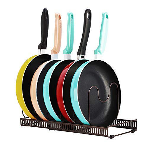 Toplife Organizador de Sartenes y Ollas,Soporte Sartenes de Tamaño Ajustable,Estante de Sartenes con 10 Compartimientos para Almacenar Tapas de Ollos,Platos