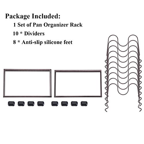 Toplife Organizador de Sartenes y Ollas,Soporte Sartenes de Tamaño Ajustable,Estante de Sartenes con 10 Compartimientos para Almacenar Tapas de Ollos,Platos